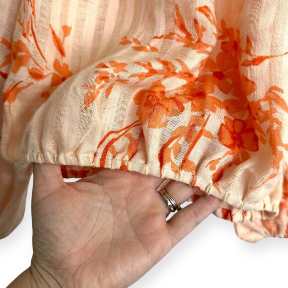 Joie 100% Linen Balloon Sleeve Square Neck Floral Peasant Blouse Women's Size S - Picture 7 of 9